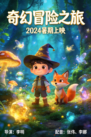 动画电影海报 - 奇幻冒险与卡通角色