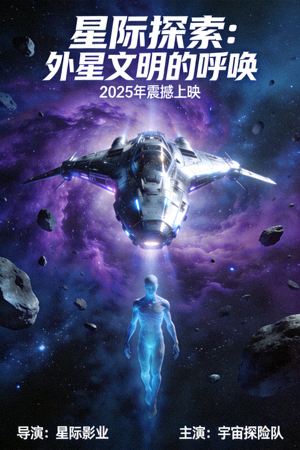 科幻太空冒险电影海报 - 星际探索与外星文明